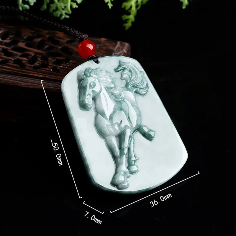 

Hot selling natural hand-carve Jade Emerald Ice seed Zodiac Horse Necklace pendant fashion jewelry Men Women Luck Gifts amulet