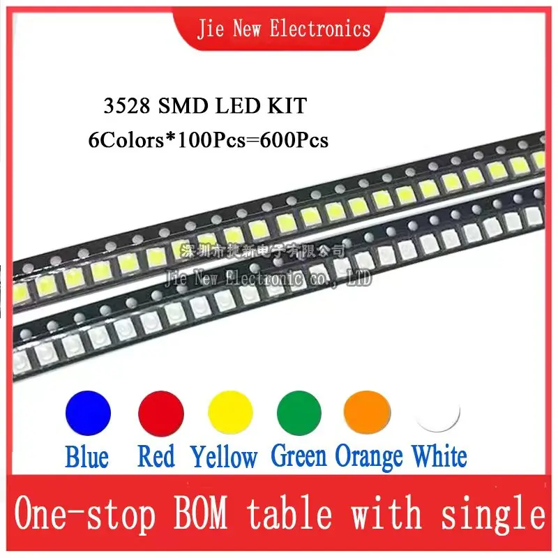 Фото JXDZXL 5730 5050 3528 1206 0805 0603 0402 Комплект светодиодных диодов SMD Белый Красный Синий Зеленый Желтый Оранжевый 600 ШТ = 6 цветов x 100 ШТ. №2