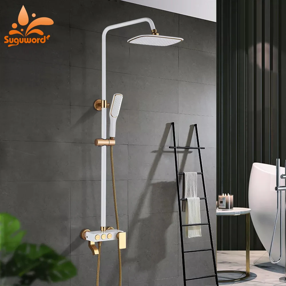 

Suguword White Gold Shower Faucet Shower System With Handheld Faucet Black Gold Bath Shower Faucet