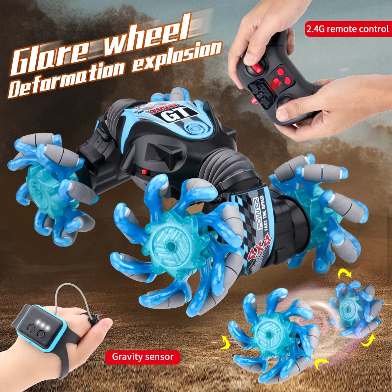 Hyper Actives Stunt Cars Deformation Explosion Wheel RC Stunt Car 2.4GHz 4WD High Speed Twist Desert Cars Gesture Remote Control