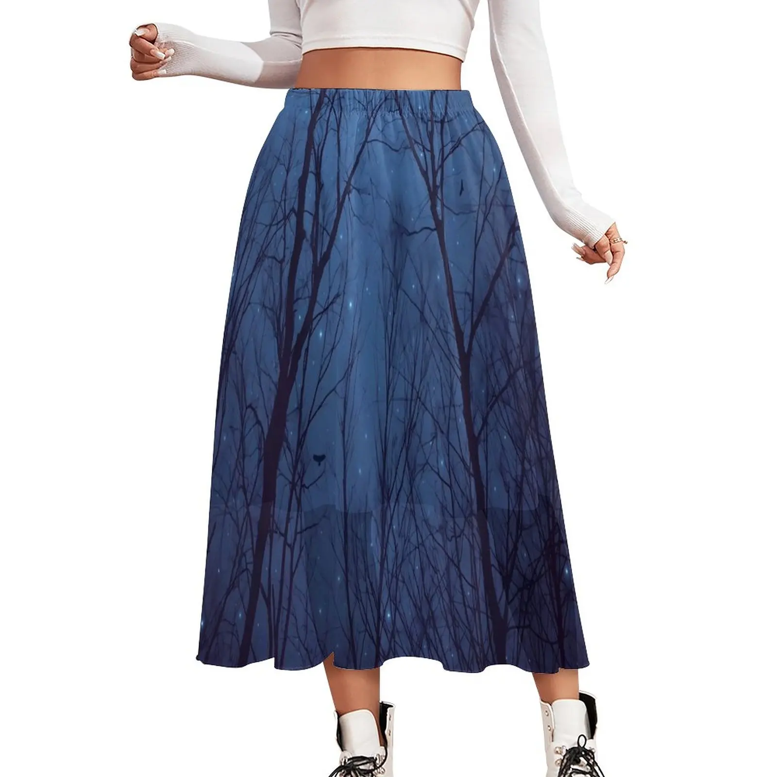 

Шифоновая юбка с принтом леса, длинные юбки в уличном стиле с надписью «Love The Stars», Женская юбка А-силуэта, графическая одежда в подарок