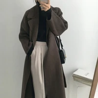 thickened long lapel coat women winter and autumn korean fashion wool blended womens clothing 2021 new retro waist wool coat