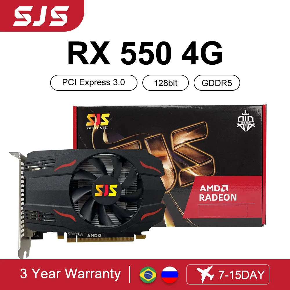 Видеокарта SJS RX 550, 4 Гб, 1500 бит, GDDR5 AMD GPU RX550, 4 Гб, игровая карта для майнинга, видеокарта PCI-E X16 МГц