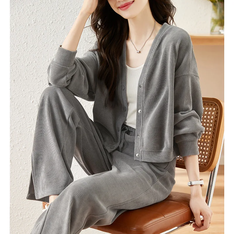 

Mozuleva Knitted Two Pieces Set Women 2022 Autumn Winter Thick Warm V-neck Loose Sweater Ankle-Length Pants Warm Cashmere Suit