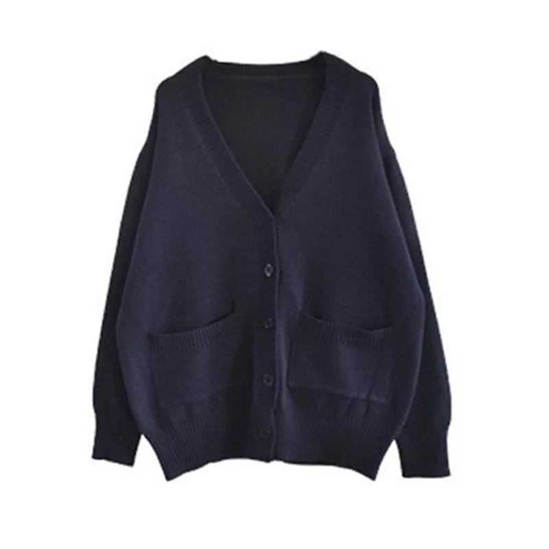 

Женский однотонный вязаный кардиган, однобортный свободный простой свитер с V-образным вырезом, одежда для женщин на весну и осень, 274