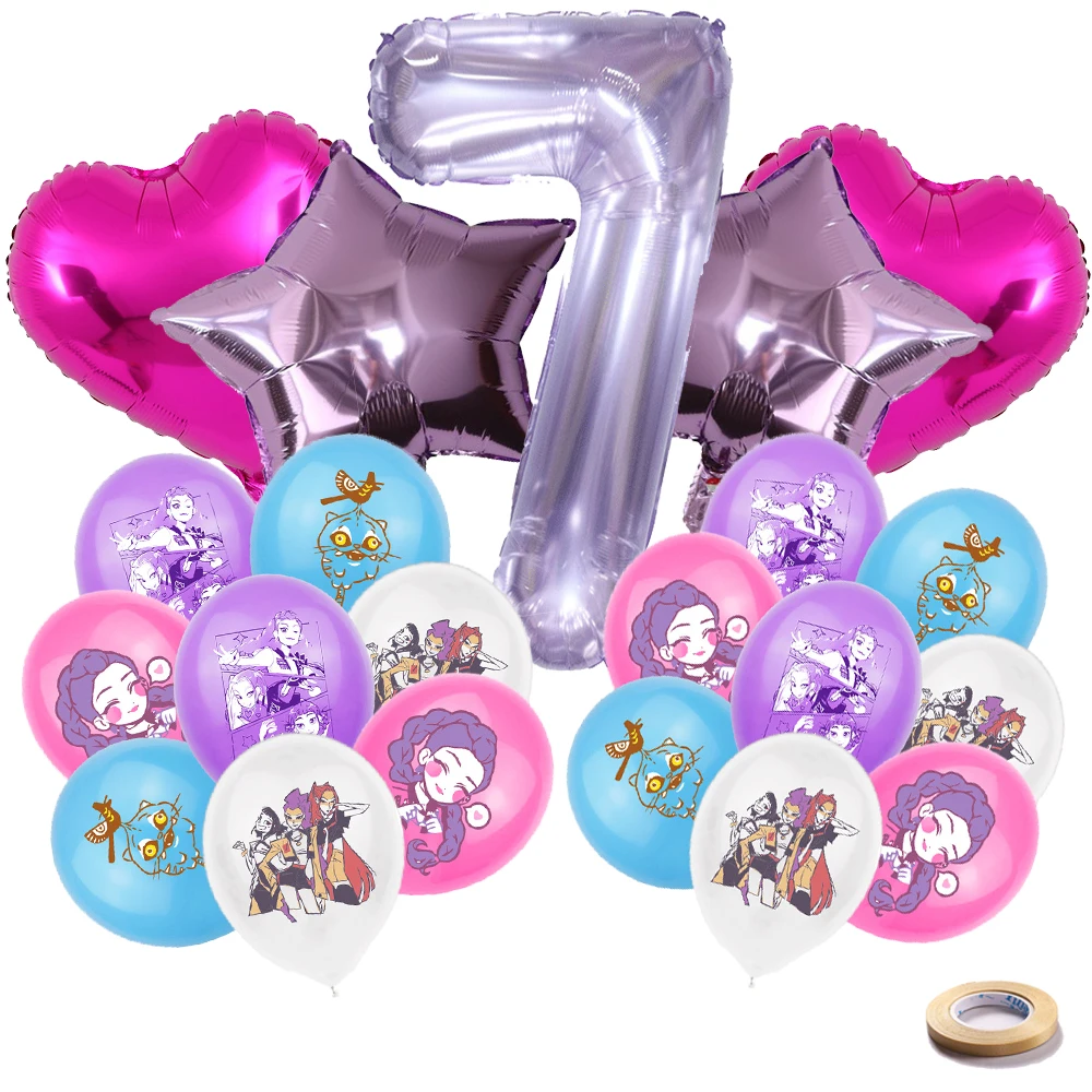 

Kpop Demon Hunters, набор украшений на день рождения, музыкальный номер девушки, воздушные шары из алюминиевой пленки, детские товары для вечеринок, подарок, декор