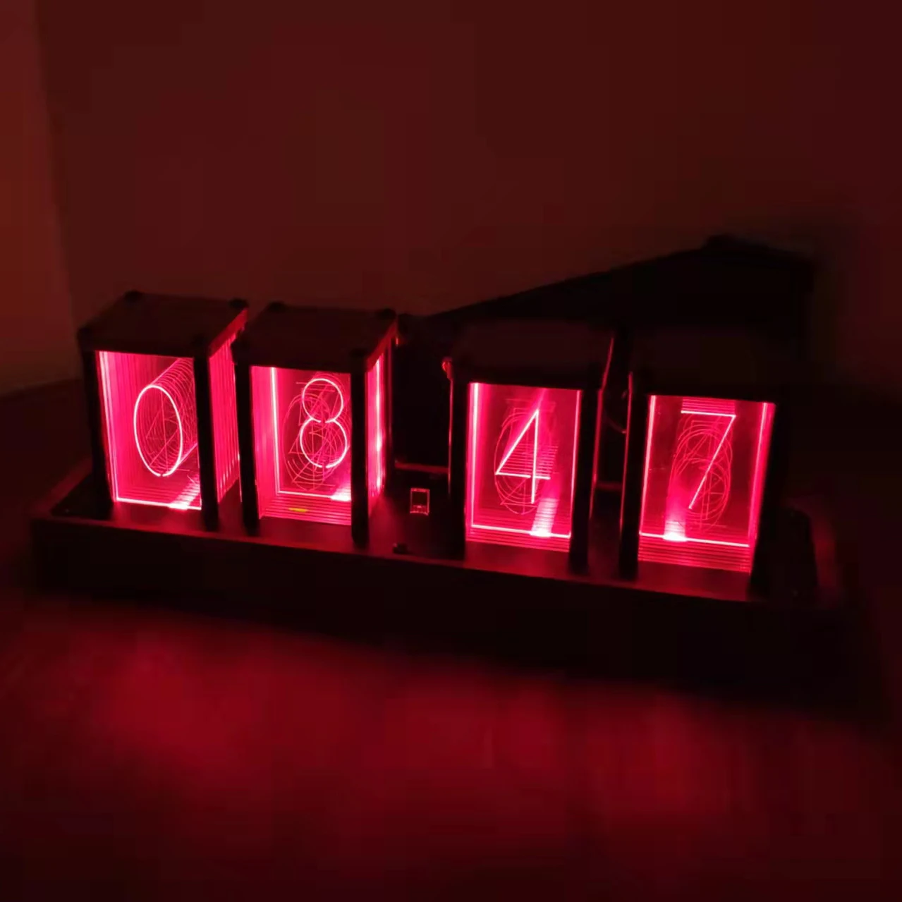 RGB pseudo glow tube clock solid wood electronic digital led3d computer desktop gaming room decoration luminous table |