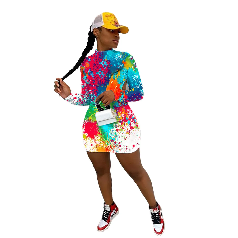 Женское мини-платье CM.YAYA облегающее платье с круглым вырезом длинным рукавом