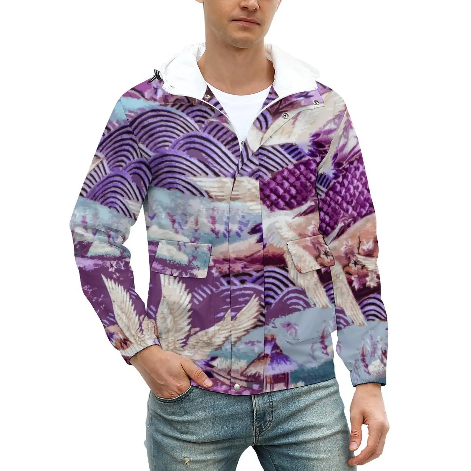 

Винтажные повседневные куртки с птицами, мужские пальто с абстрактным художественным принтом, зимняя женская ветровка свободного покроя с ...