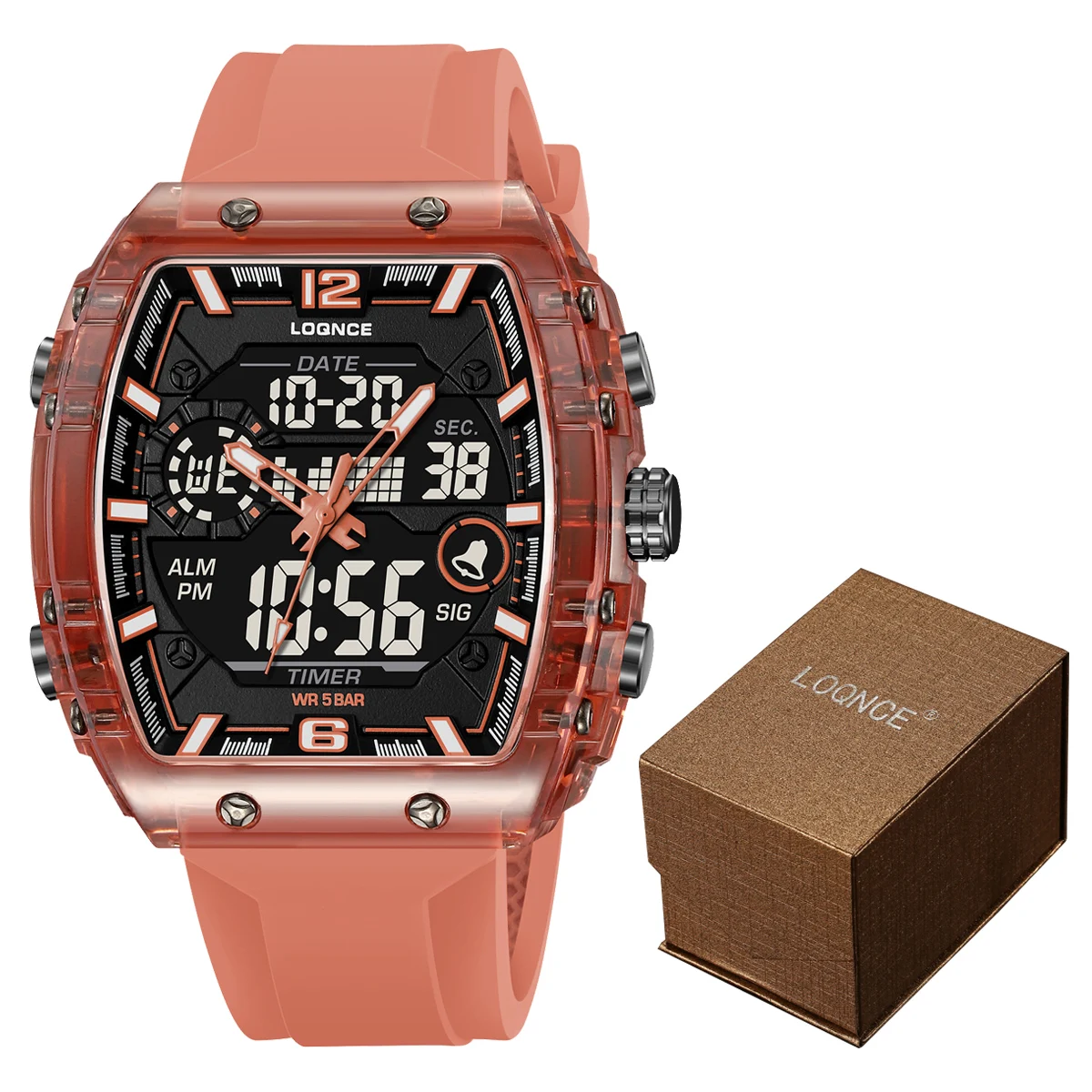 Модные мужские часы LOQNCE 98003 с коробкой высококачественные аналогово-цифровые