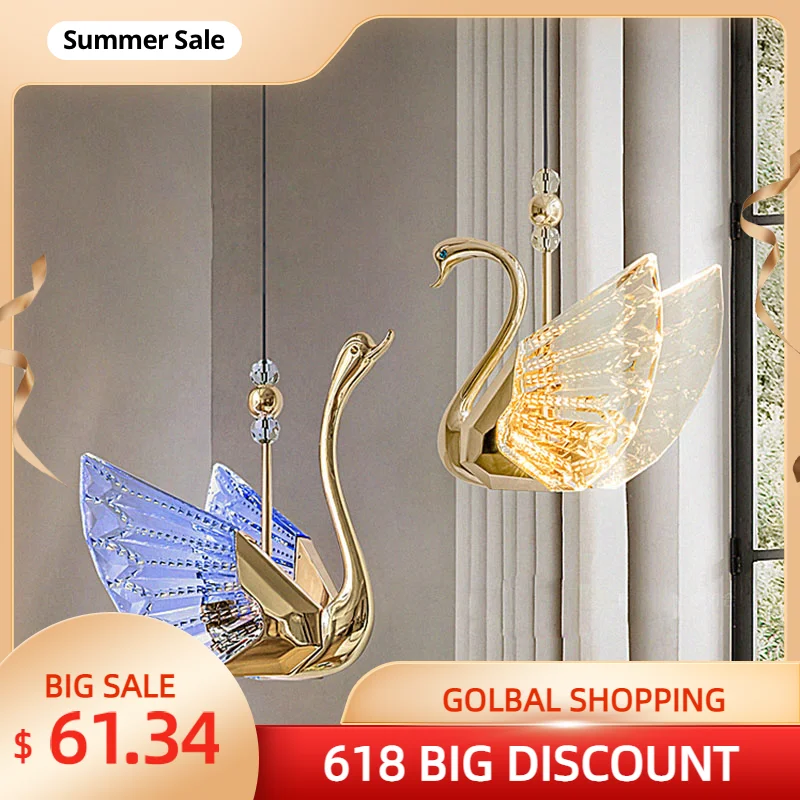 

Modern Design Swan Chandelier Led Lamp Interior Lighting Upholstery Fixtures Perfect for Bedroom Bedside Table Staircase