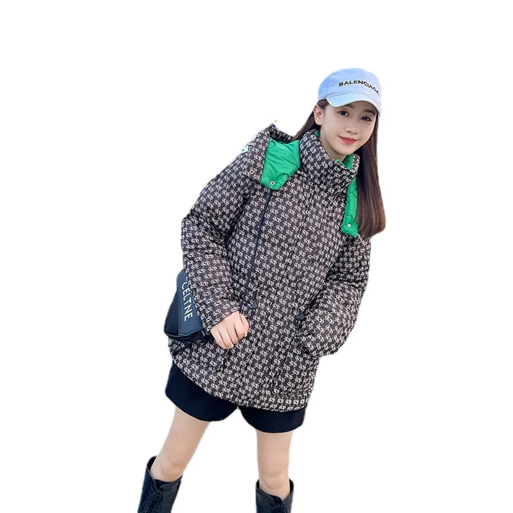 Cotton for women in 2022 winter, new Qianniao check, color contrast, loose hood, short down for