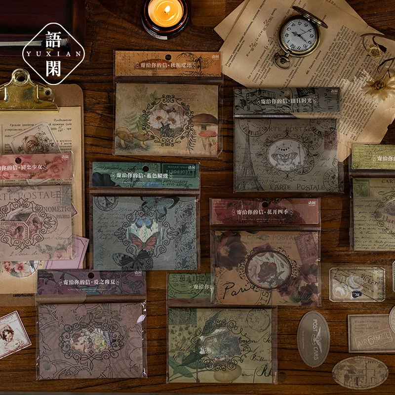 

40pcs Stickers Vintage Writable paper Stickers Scrapbooking Sticker Bag Aesthetics For Notebook Hand Account Journal Planner