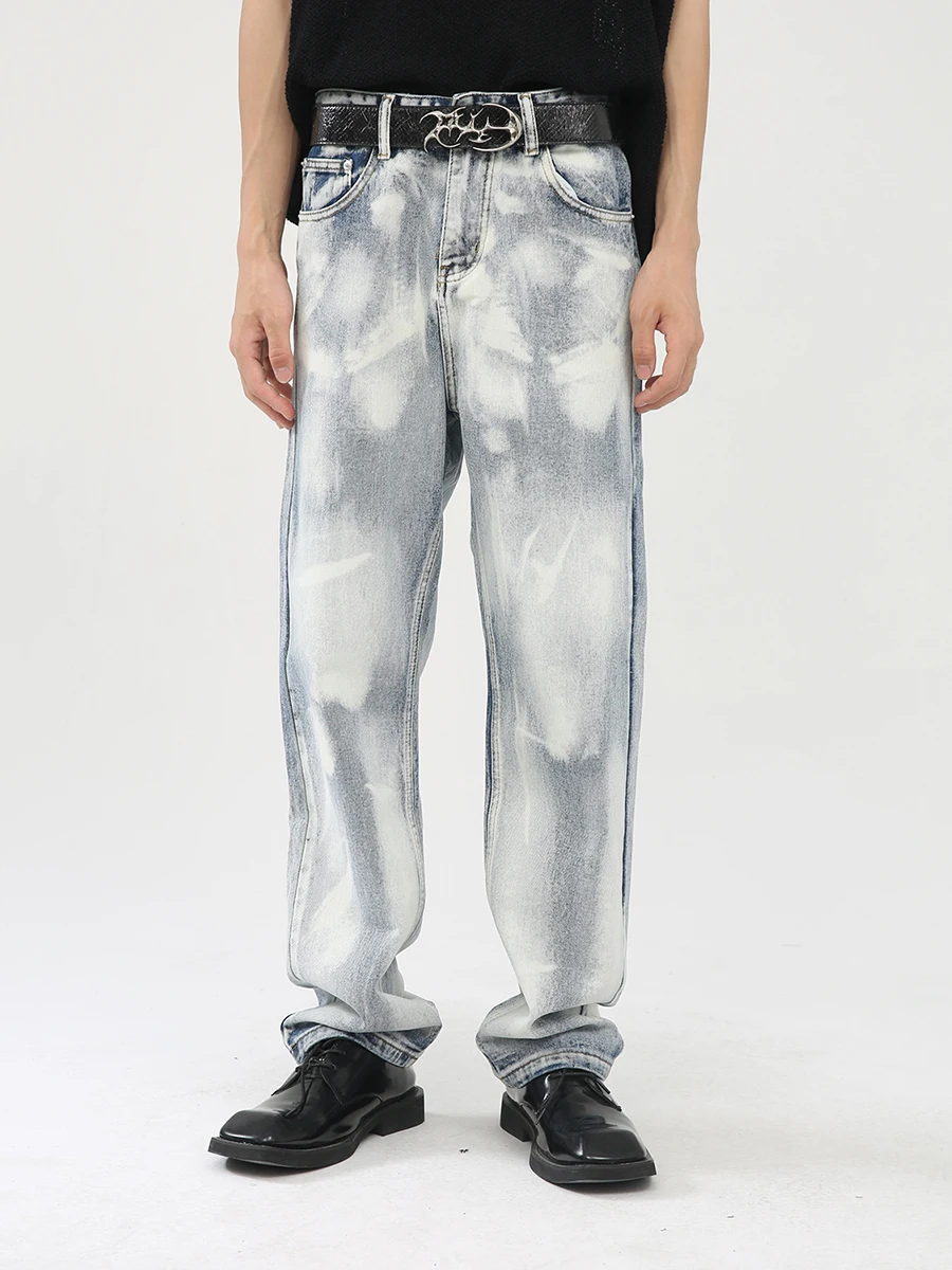 

Four Seasons Men Tie-dyed Casual Jeans Korean Retro Loose Straight Pants Y2k Men Jeans Fashion Street Clothes Ins Selling Jeans