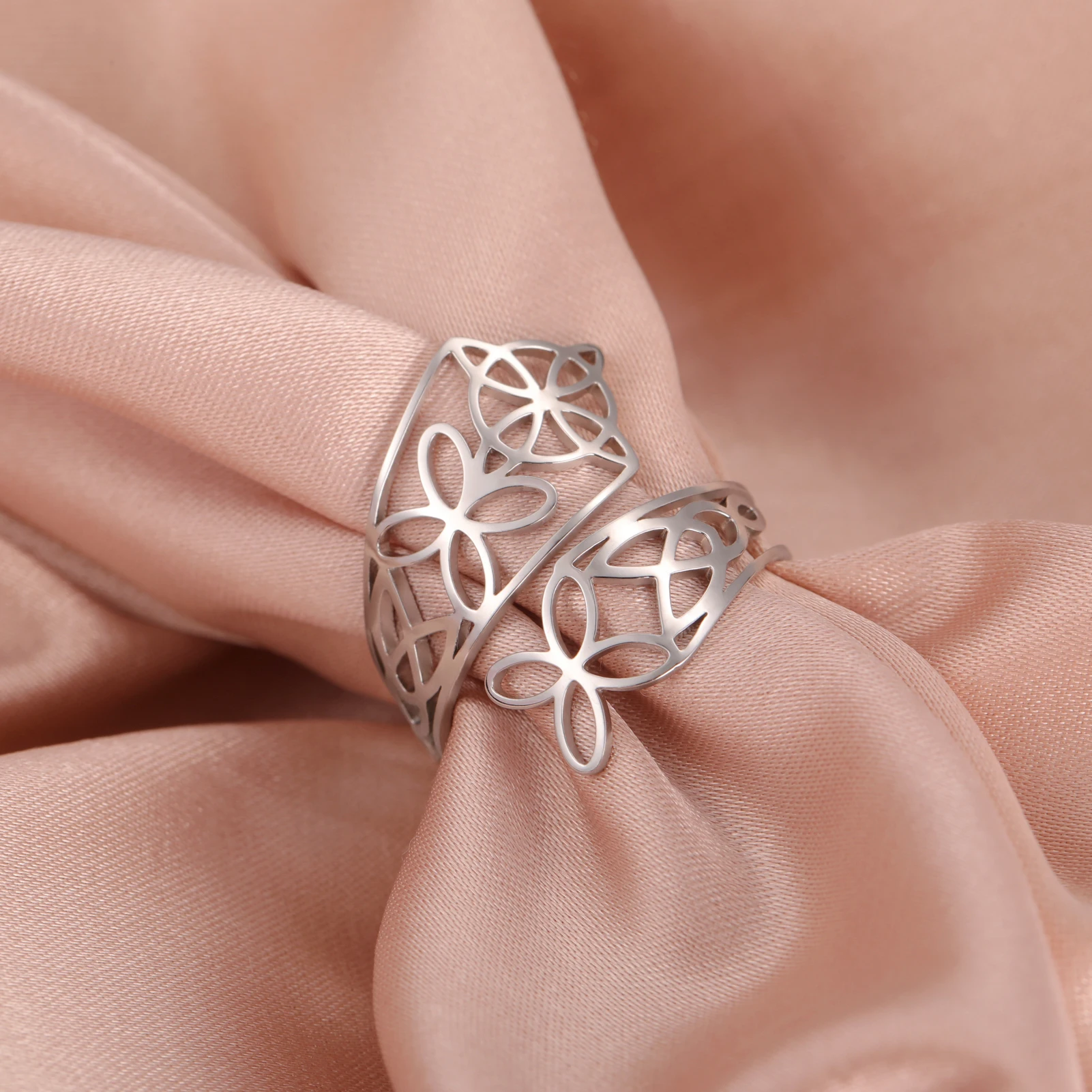 Witch Knot Wide Finger Ring para As Mulheres Irlandês Celtic Anel Aberto de Aço Inoxidável Amuleto Vintage Aniversário Jóias