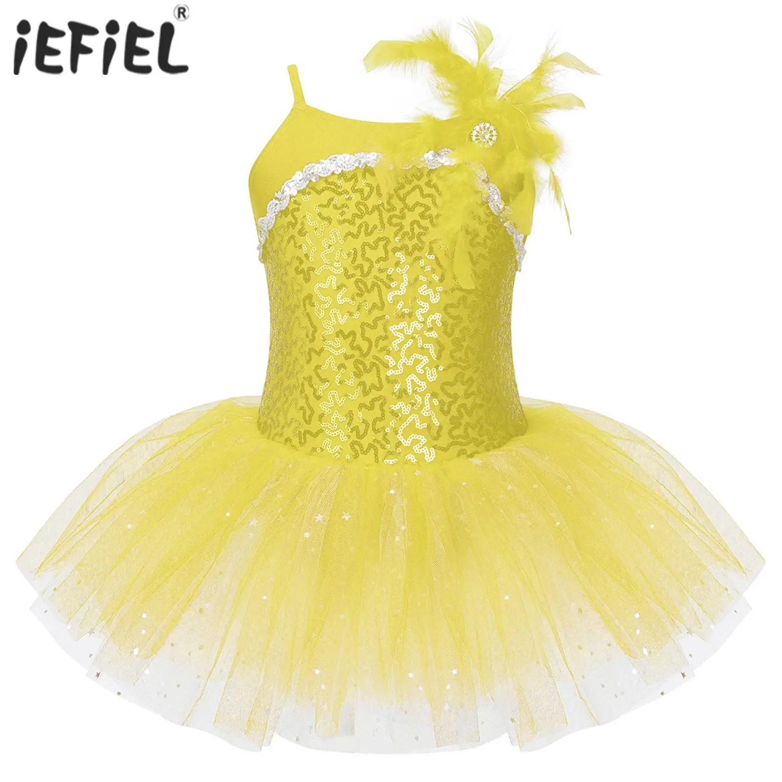 

Ballerina Dress Girls Shiny Sequins Ballet Tutu Mesh Dancewear Dress Sleeveless Ruched Child Kids Ballet Dance Dresses Costume