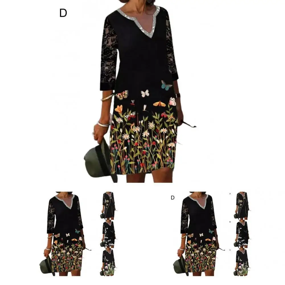 

Great Lady Dress Three Quarter Sleeve Sequine Good-looking Elegant Lady Dress