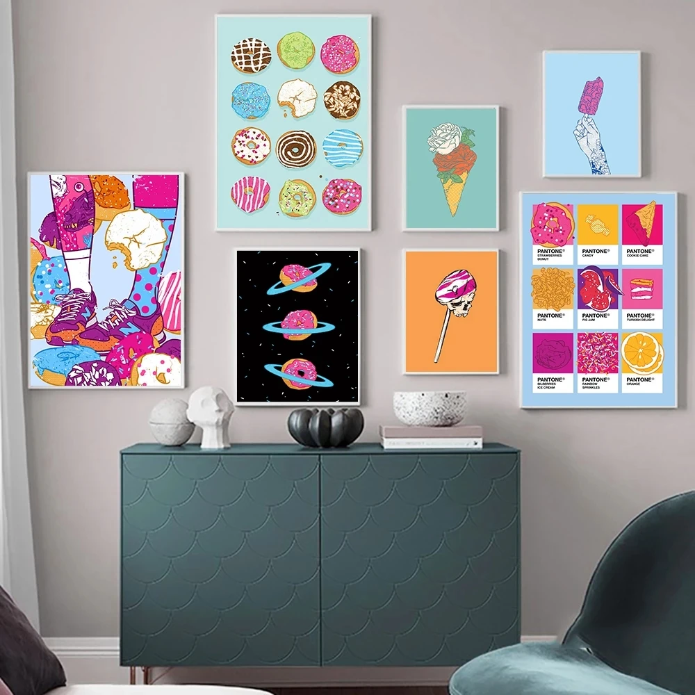 

Donut HD Printed Ice Cream Painting Pantone Home Decor Canvas Cafe Poster Modular Pictures Modern Living Room No Frame Wall Art