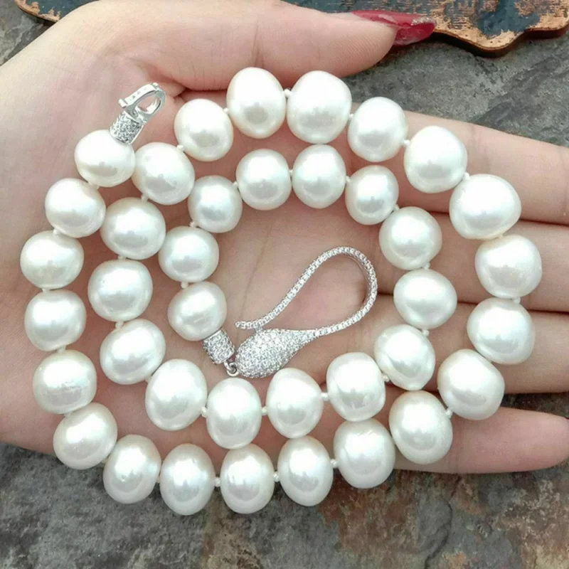 

Natural 11x12mm White Keshi Pearl 19" Necklace CZ Buckle