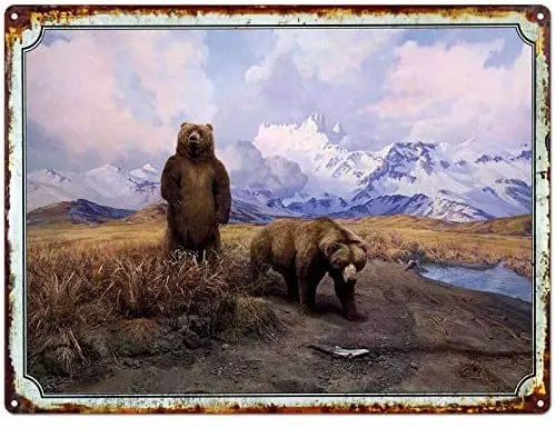 

Металлический жестяной знак Snow Mountain Bear, Настенный декор в виде животного, пещера для мам, домашний гараж, наружный внутренний Декор