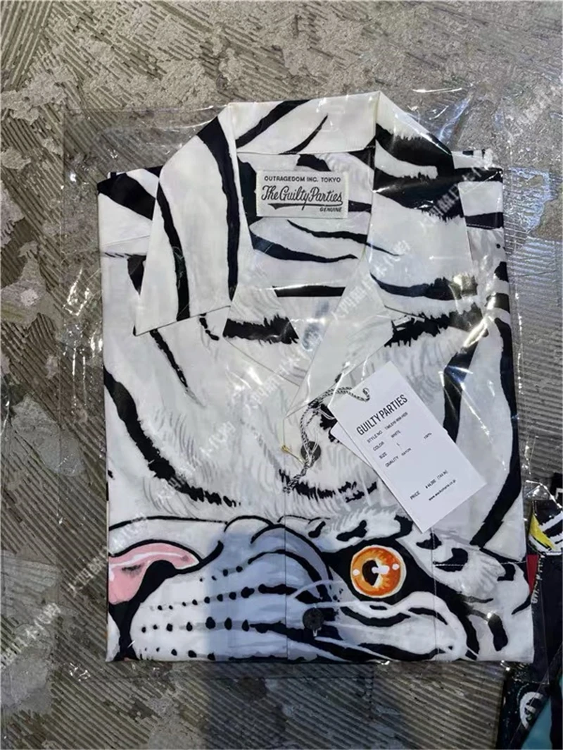 WACKO MARIA Roar Tiger Head Print Short Shirt Men Women High Quality Casual Hawaii Seaside Holiday WACKO Shirts Top