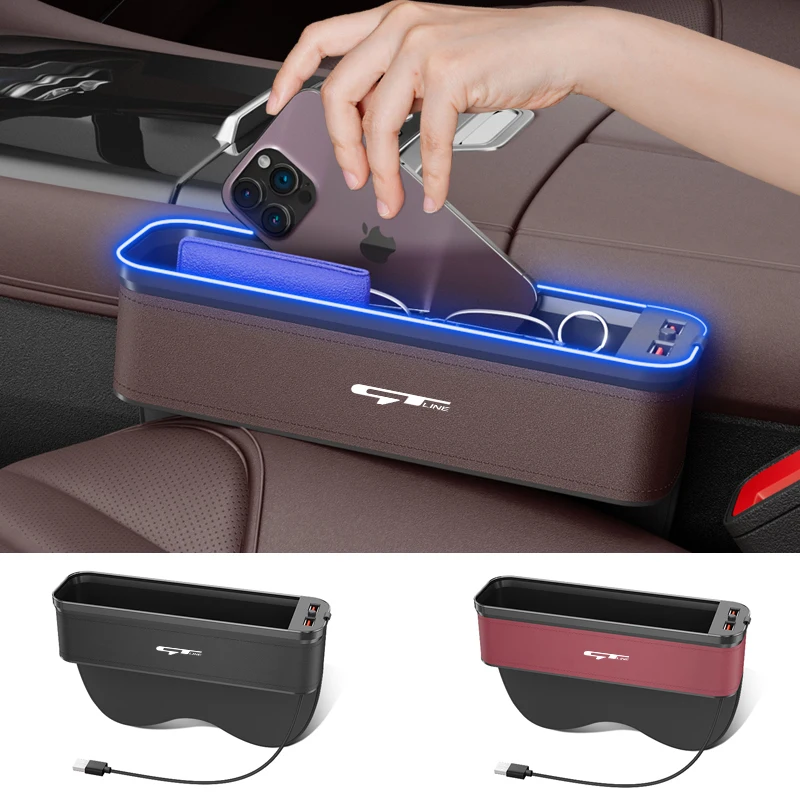 

For KIA GT Line Forte Seltos K5 Sportage Ceed Soul Series Car Seat Gap Luminous Leather Storage Box