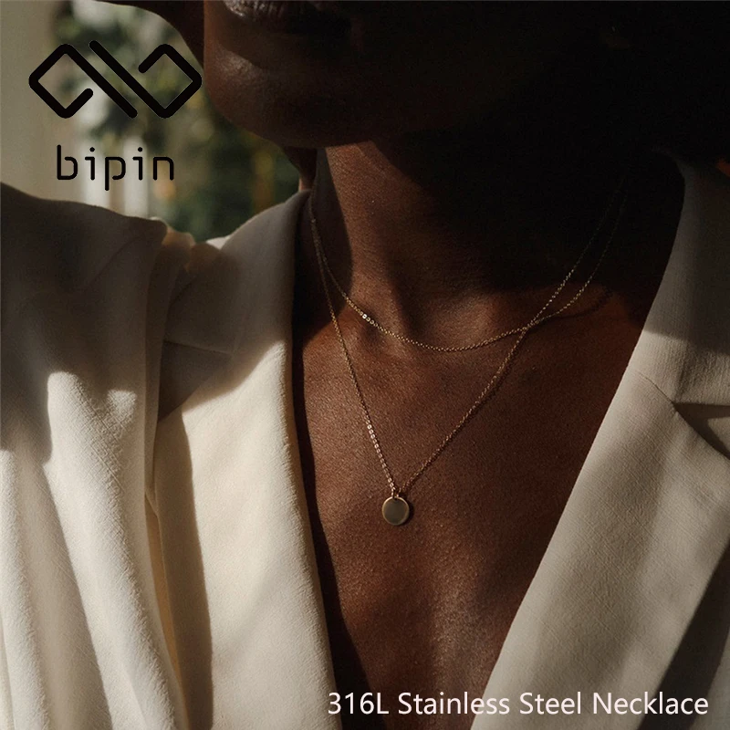 

Bipin Women's Necklace Layers 2 Pieces Set Simple Stainless Steel Pendant Necklace Jewelry
