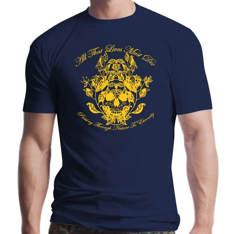 

Футболка мужская с принтом черепа и надписью «All That Lives Must Die»