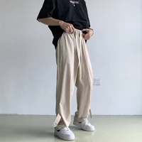 summer apricot black casual pants men fashion wide leg pants men streetwear korean loose straight pants mens trousers m 2xl