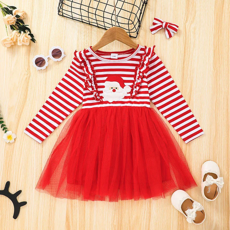 

Girls Christmas Mesh Dresses Autumn Winter Girls Long Sleeve Dress For Kids Birthday Party New Year Princess Costumes 1-6Y