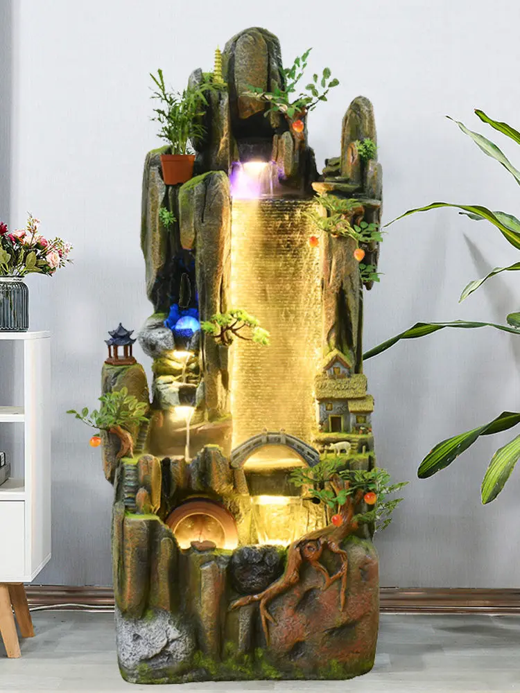 

TT High Mountain Water Rockery Fountain Home Living Room Interior Office Humidifier Decoration Fish Tank Fengshui Wheel Lucky