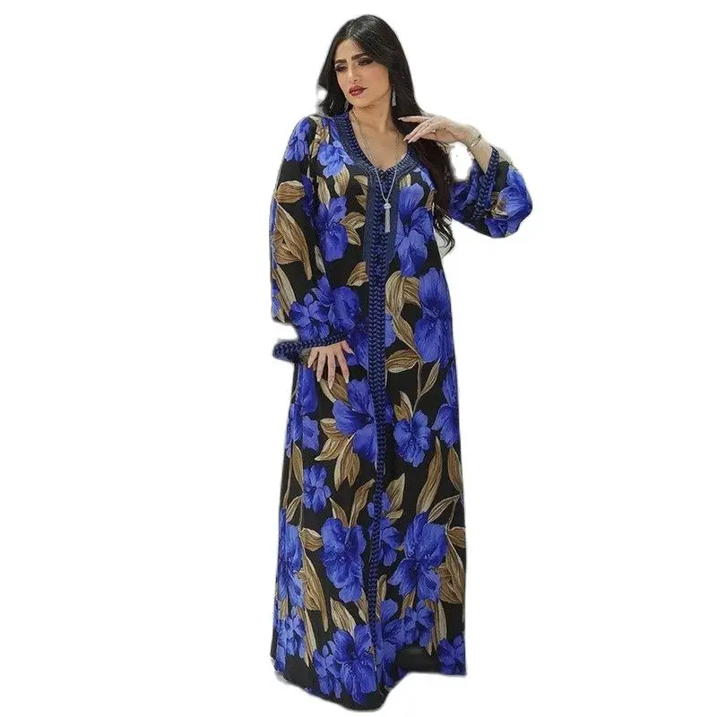 Long Sleeve Abayas For Women Dubai Muslim Islamic Clothing Maxi Robe Jelaba Femme Musulman Evening Gowns Dashiki Print Boubou