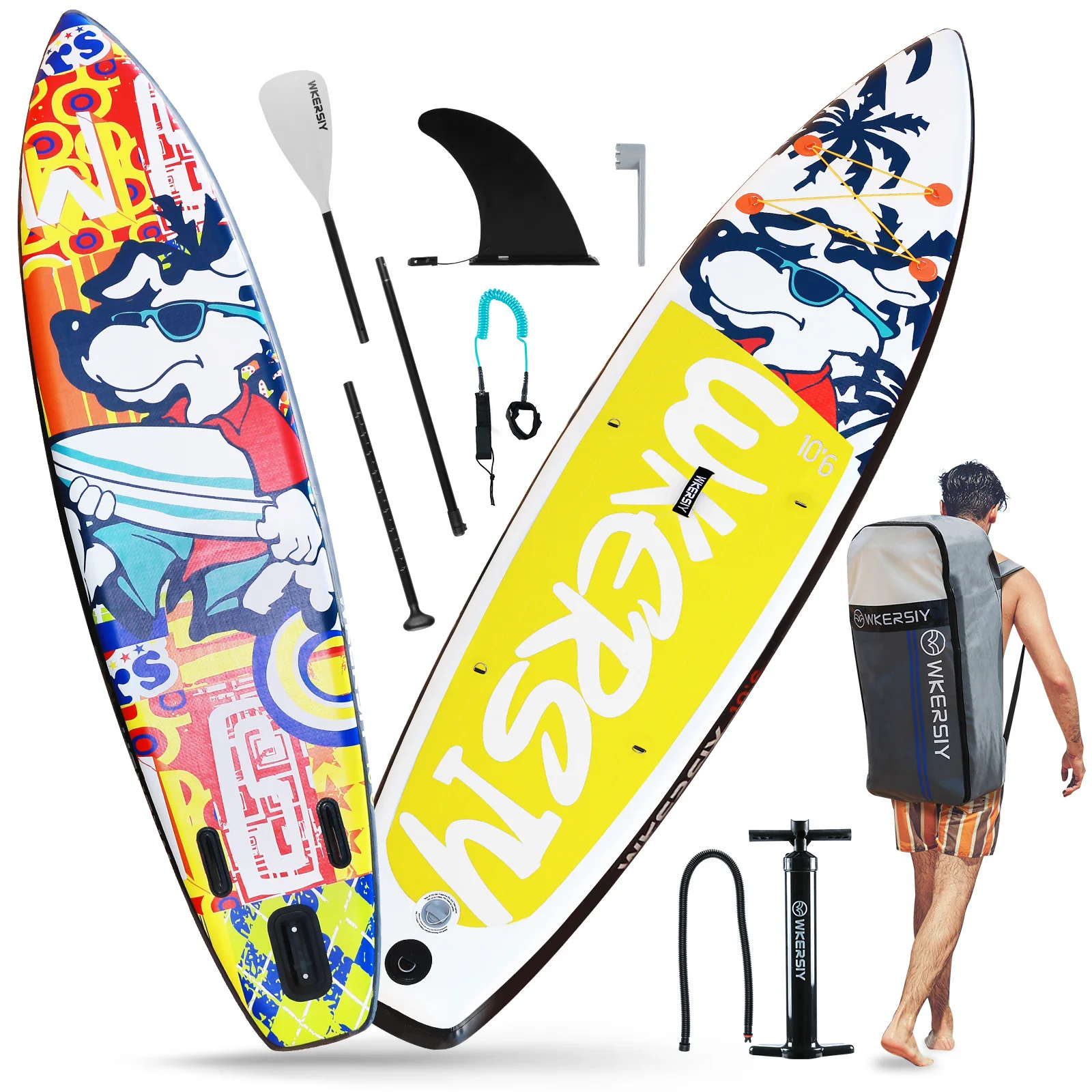 

Inflatable Stand Up Paddleboard SUP Board 6 Inch Thick Sap Surfboard Set with Paddle Surf Fin Coiled Leash Inflator Carry Bag