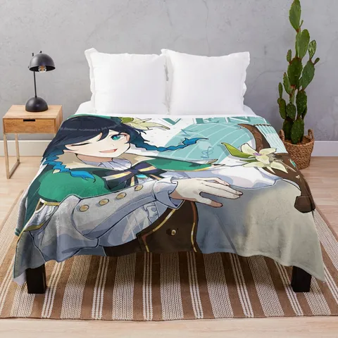 Genshin Impact-Venti, официальное изображение на день рождения, 2020, декоративное одеяло для кровати, искусственное одеяло, аниме - изображение