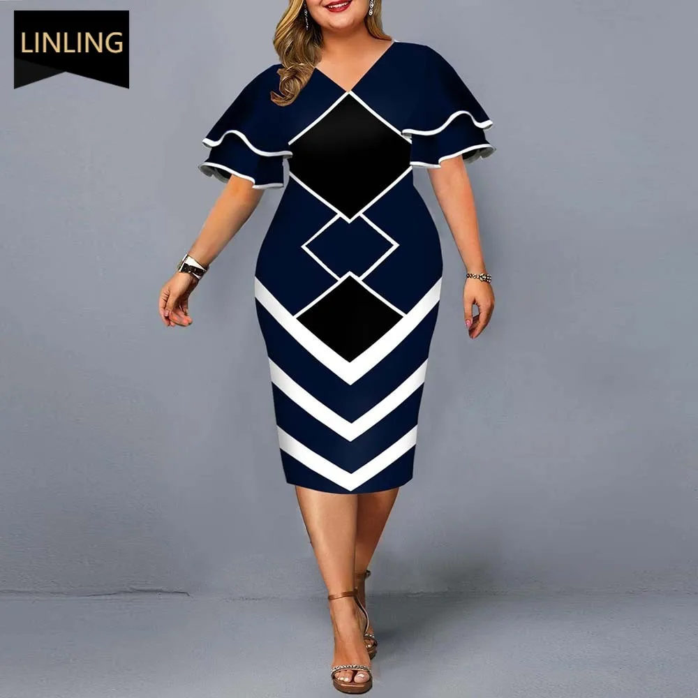 

Dress Summer 2021 Plus Size Mesh Lace Floral Casual Black Clothing Vneck Party Birthday Midi Elegant Autumn Fashion Printing