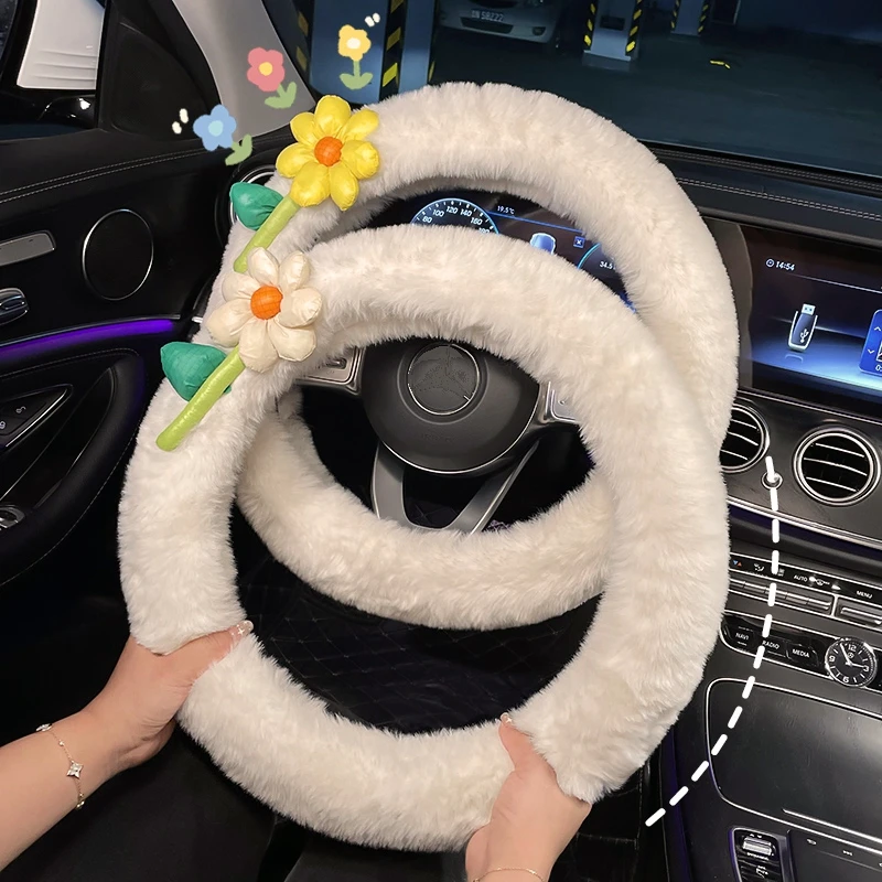

Новый креативный плюшевый зимний мультяшный цветок, мягкий удобный чехол на руль, украшение интерьера автомобиля