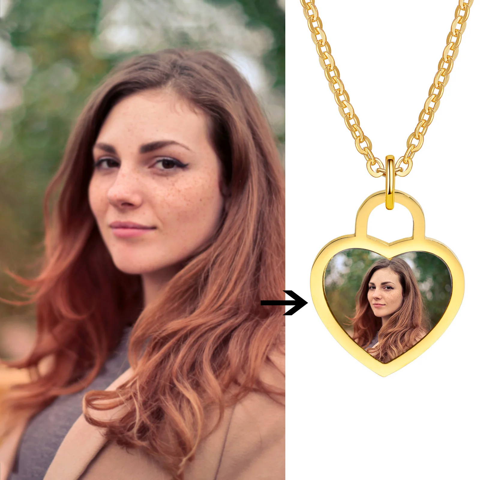 

Customized Picture Necklace, Heart Pendant Photo Personalized for Women