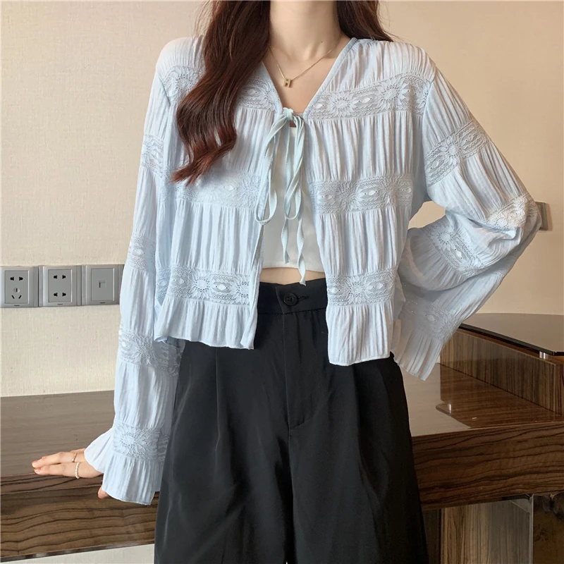 Женская кружевная накидка-болеро с длинным рукавом элегантный шифоновый