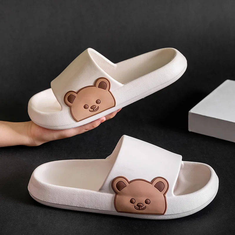

Summer Couple Beach Sandals Women Home Slippers Cartoon Bear Flip Flops Men's Soft Sole Indoor Bathroom Anti-Slip Slippers