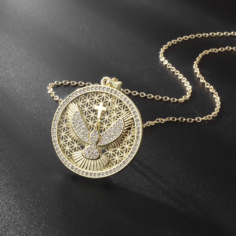 

Trend Gold Color Cross Sunbird Medal Pendant Necklace for Women Hip Hop Amulet Short Necklace Jewelry Gift