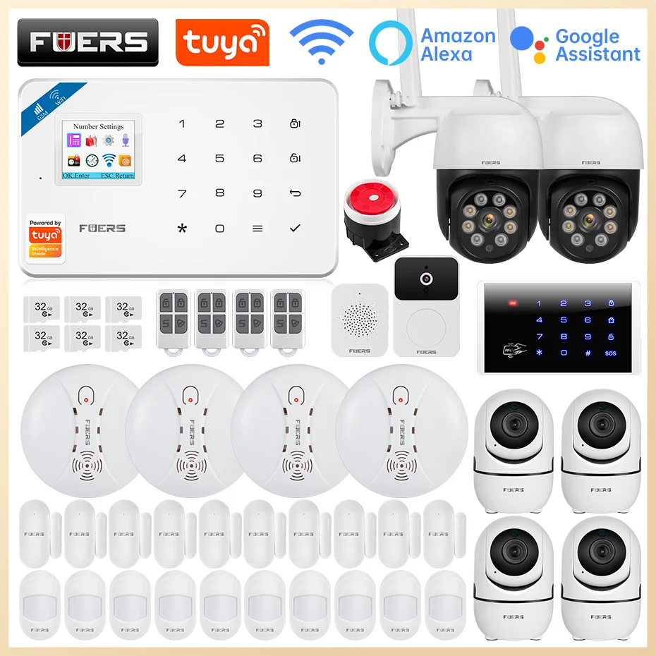 

FUERS GSM WIFI Alarm W181 Wireless Alarm system Smart Life For Home Security Alarm Works With Alexa Tuya Camera Motion Sensor
