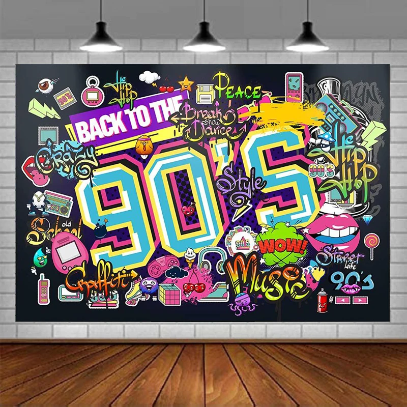 

Фон для фотосъемки для вечеринок в стиле 90-х годов в стиле хип-хоп с граффити фон для 90-х годов искусственный баннер Настенный декор для взро...