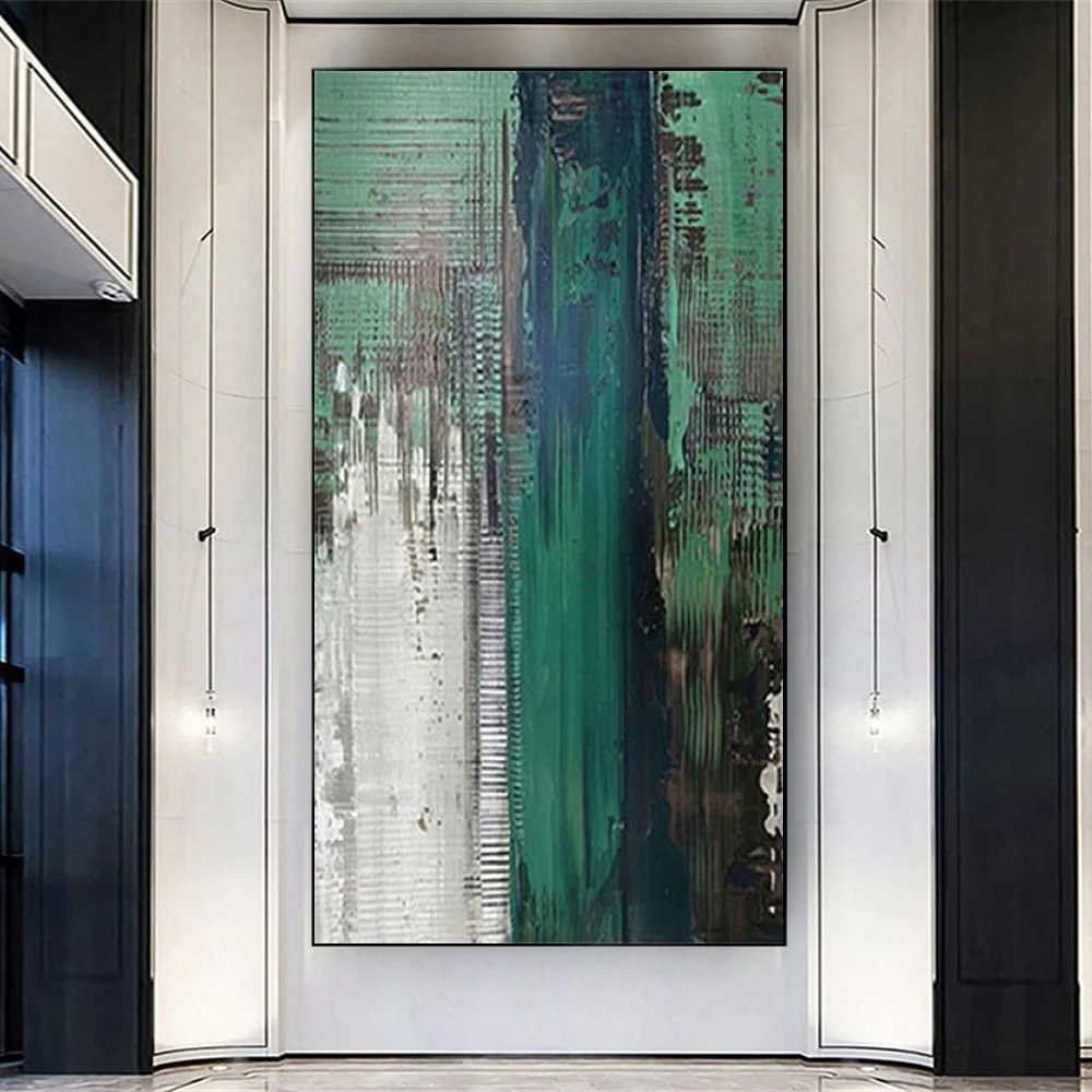 

Современный постер для домашнего декора, Настенная картина с абстрактным зеленым дизайном, картина ручной работы с тяжелой чувствительностью, картина маслом для выставок в зале отеля