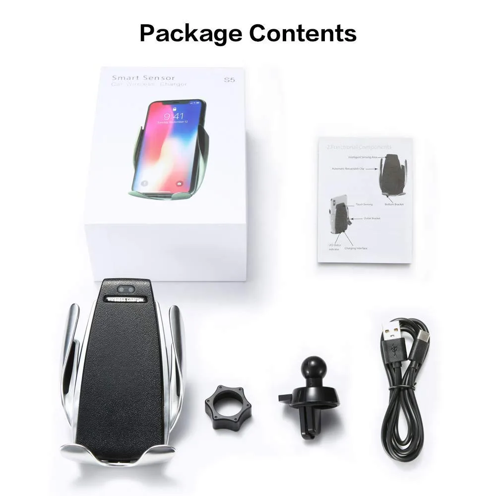 

360° Original S5 Car Wireless Phone Auto Smart Charger Stand Charger 12.3x7.3x2.1cm Intelligent Chip Multi Cup Vacuum Cleaner