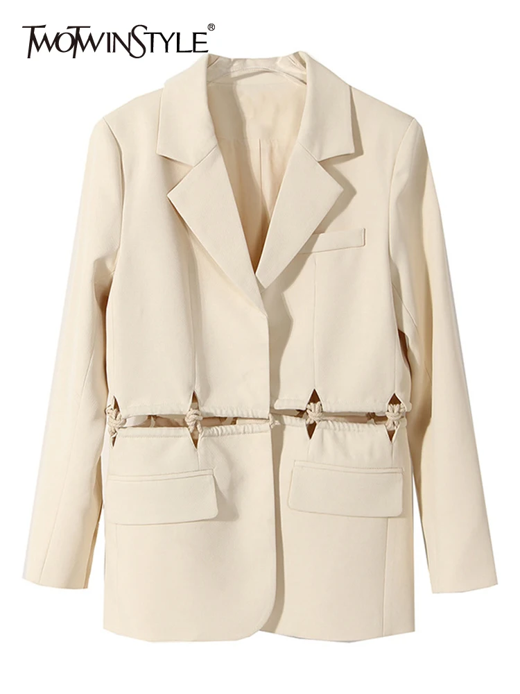 

Женский блейзер TWOTWINSTYLE, повседневный однотонный блейзер с вырезами и отложным воротником, Свободный Прямой блейзер с длинным рукавом, осен...