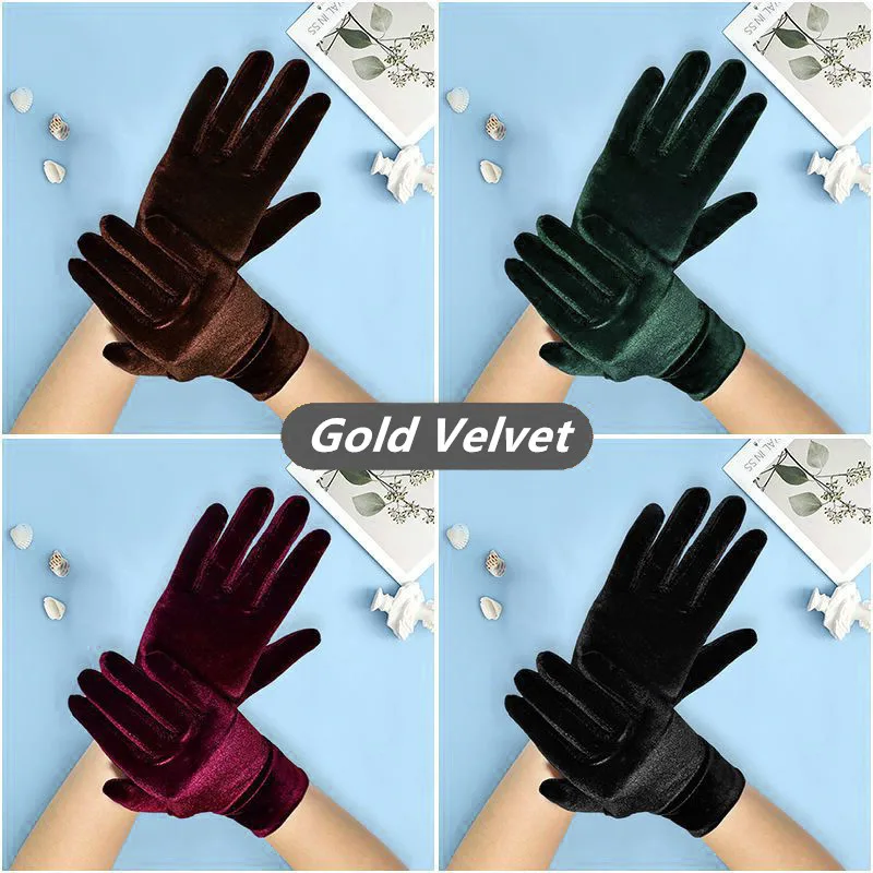 Женские короткие эластичные бархатные перчатки, осенне-зимние винтажные повседневные Элегантные варежки Keepwarm для выпускного, Nv14