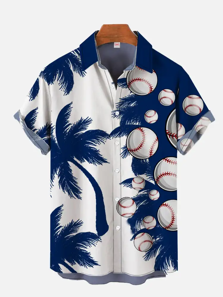 

Summer Coconut Tree Print Shirts Men's Hawaiian Shirts Beach Leisure Fashion Shirt Beach Landscape Element Short Sleeve Shirts