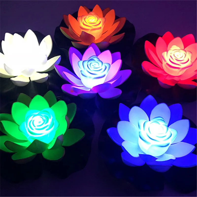 

Light Flower Night Lotus Tank Decorations Waterproof Fish Floating Garden Wedding Lily Lamp Pool Operated Battery Wishing