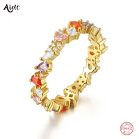 aide 925 sterling silver colorful purple orange pink zircon pave setting rings for women irregular circle ring summer jewelry