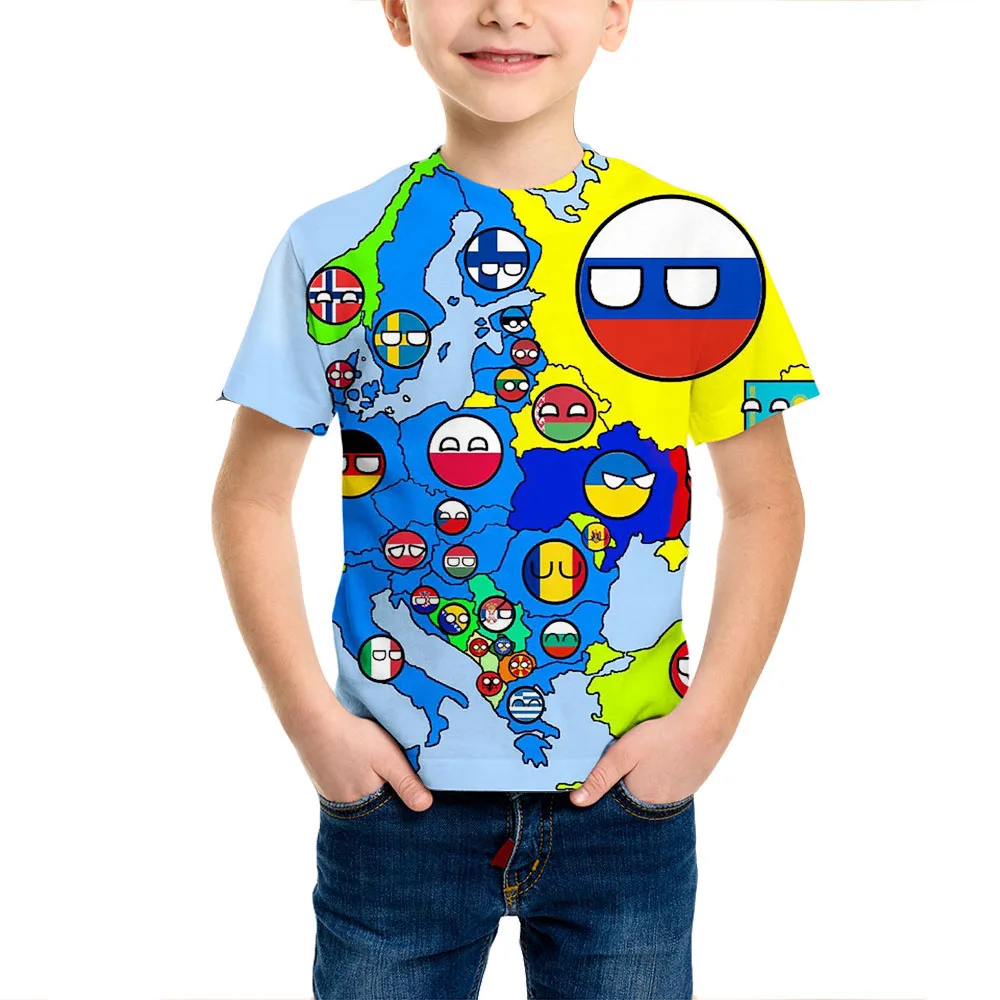 Countryball Polandballs Funny 3D Print Summer Kids T-Shirt Oversized Casual O-Neck Pullover Harajuku Trend Children's Clothing
